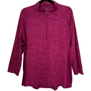 PRO PLAYER Women’s PLUS Half Zip Pullover Active Top‎ Long Sleeve Raspberry 1X